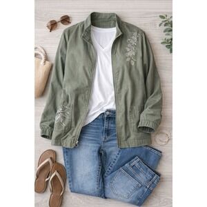 Limited Editions Olive Green Embroidered Utility Jacket Women Plus Size 2X‎